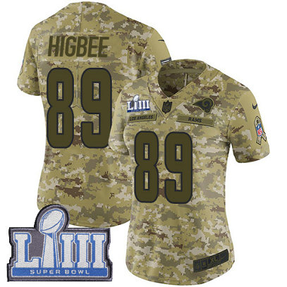 Nike Rams #89 Tyler Higbee Camo Super Bowl LIII Bound Women's Stitched NFL Limited 2018 Salute to Service Jersey