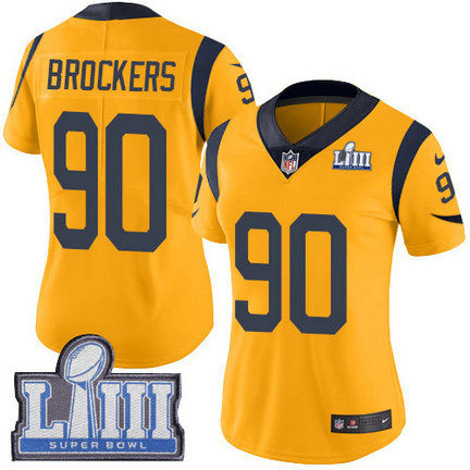 Nike Rams #90 Michael Brockers Gold Super Bowl LIII Bound Women's Stitched NFL Limited Rush Jersey