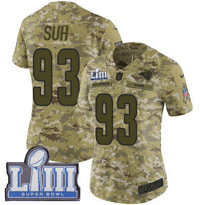 Nike Rams #93 Ndamukong Suh Camo Super Bowl LIII Bound Women's Stitched NFL Limited 2018 Salute to Service Jersey