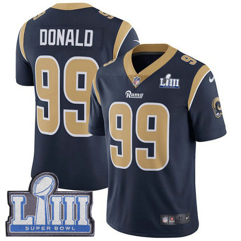 Nike Rams #99 Aaron Donald Navy Blue Team Color Super Bowl LIII Bound Youth Stitched NFL Vapor Untouchable Limited Jersey