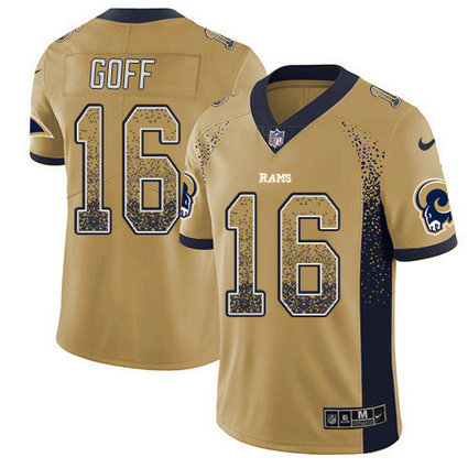 Nike Rams 16 Jared Goff Gold Drift Fashion Limited Jersey