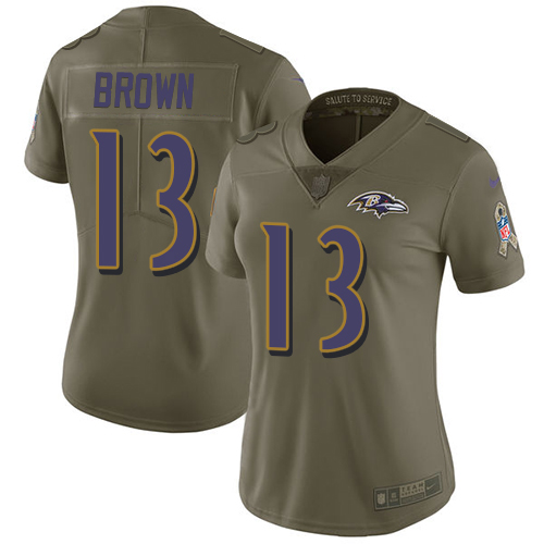 Nike Ravens #13 John Brown Olive Women's Stitched NFL Limited 2017 Salute to Service Jersey