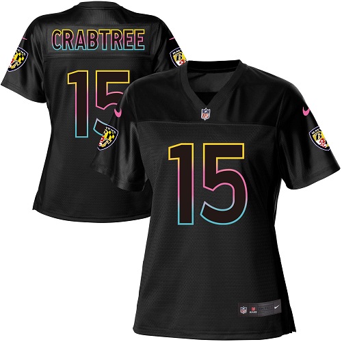 Nike Ravens #15 Michael Crabtree Black Women's NFL Fashion Game Jersey