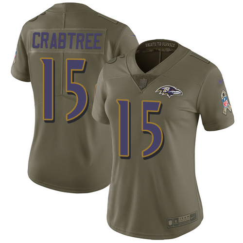Nike Ravens #15 Michael Crabtree Olive Women's Stitched NFL Limited 2017 Salute to Service Jersey