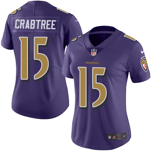 Nike Ravens #15 Michael Crabtree Purple Women's Stitched NFL Limited Rush Jersey