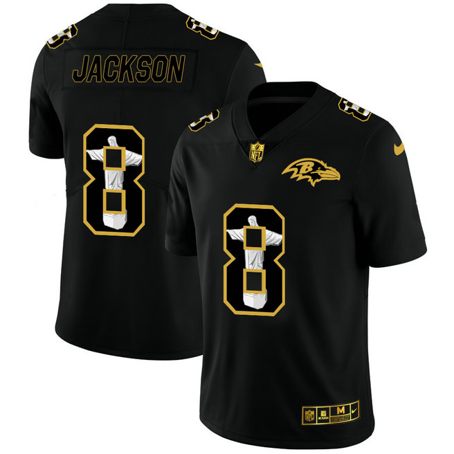 Nike Ravens 8 Lamar Jackson Black Jesus Faith Edition Limited Jersey