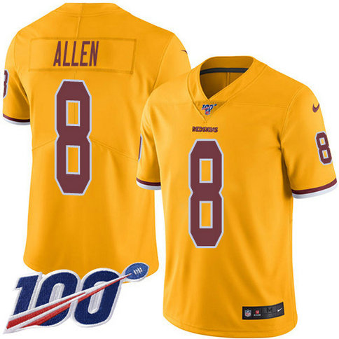 Nike Redskins #8 Kyle Allen Gold Men's Stitched NFL Limited Rush 100th Season Jersey