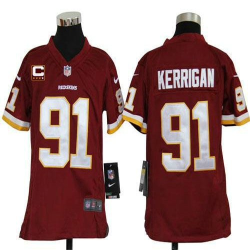 Nike Redskins #91 Ryan Kerrigan Burgundy Red Team Color With C Patch Youth Stitched NFL Elite Jersey 