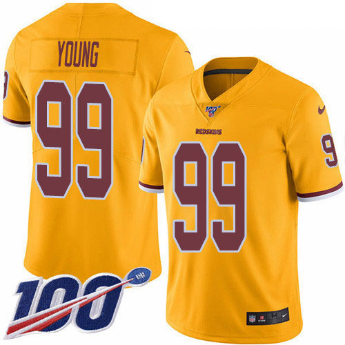 Nike Redskins #99 Chase Young Gold Men's Stitched NFL Limited Rush 100th Season Jersey