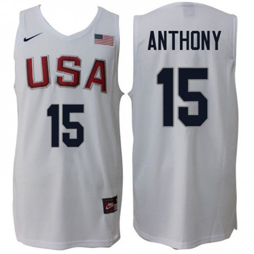 Nike Rio 2016 Olympics USA Dream Team 15 Carmelo Anthony Home White Basketball Jersey