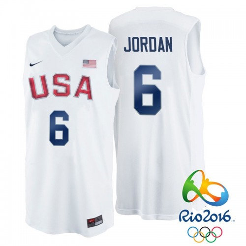 Nike Rio 2016 Olympics USA Dream Team 6 DeAndre Jordan White Basketball Jersey