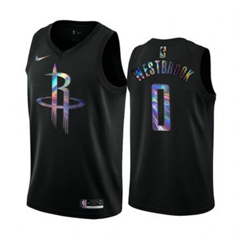 Nike Rockets #0 Russell Westbrook Men's Iridescent Holographic Collection NBA Jersey - Black