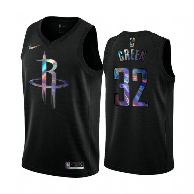 Nike Rockets #32 Jeff Green Men's Iridescent Holographic Collection NBA Jersey - Black