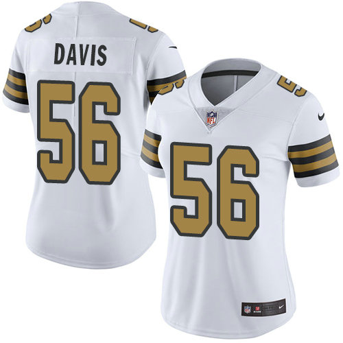 Nike Saints #56 DeMario Davis White Women's Stitched NFL Limited Rush Jersey