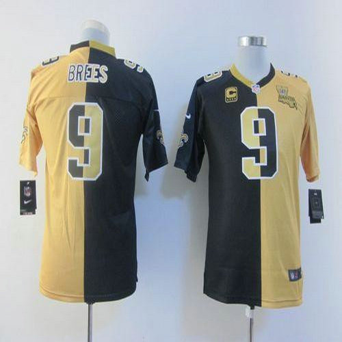 Nike Saints #9 Drew Brees Black Gold Youth Stitched NFL Elite Split Jersey