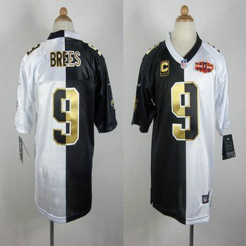 Nike Saints #9 Drew Brees Black White Super Bowl Youth Stitched NFL Elite Split Jersey