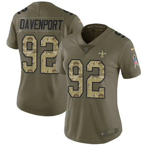 Nike Saints #92 Marcus Davenport Olive Camo Women's Stitched NFL Limited 2017 Salute to Service Jersey