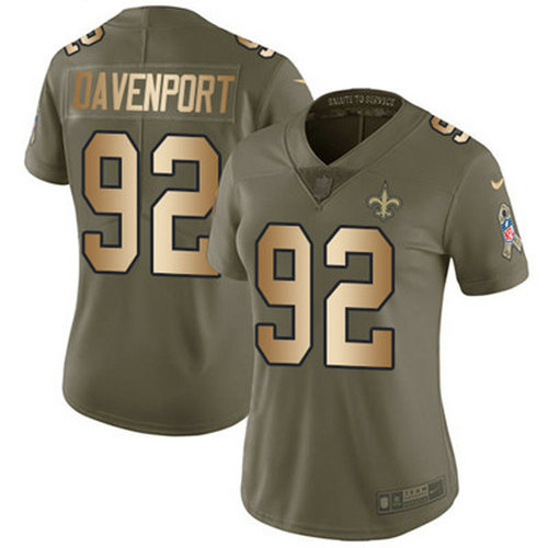 Nike Saints #92 Marcus Davenport Olive Gold Women's Stitched NFL Limited 2017 Salute to Service Jersey