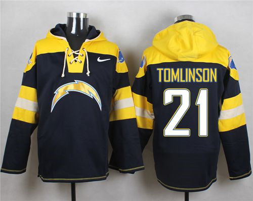 Nike San Diego Chargers 21 LaDainian Tomlinson Navy Blue Player Pullover NFL Hoodie