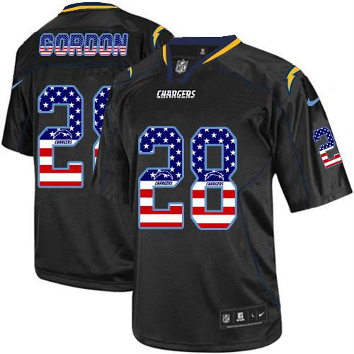 Nike San Diego Chargers 28 Melvin Gordon Black NFL Elite USA Flag Fashion Jersey