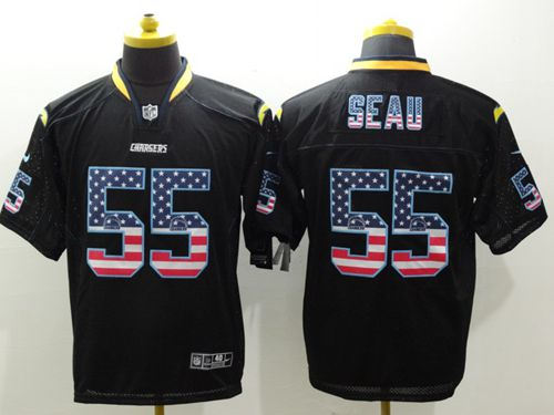 Nike San Diego Chargers 55 Junior Seau Black NFL Elite USA Flag Fashion Jersey
