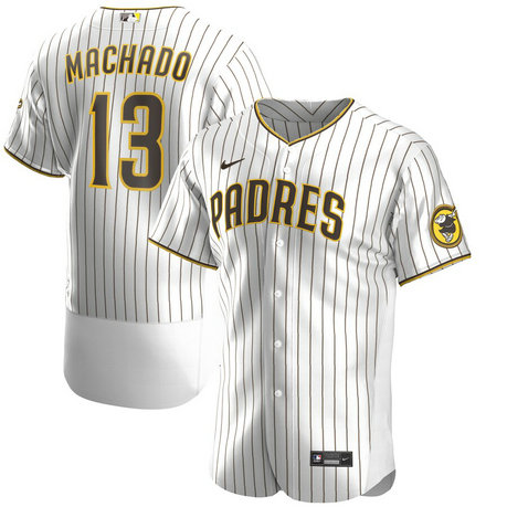 Nike San Diego Padres #13 Manny Machado Men's Nike White Brown Authentic Alternate Player Jersey