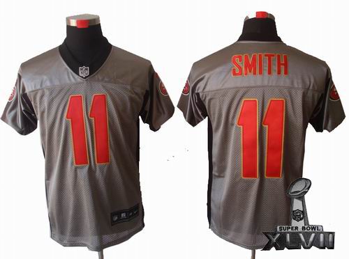 Nike San Francisco 49ers #11 Alex Smith Gray shadow elite 2013 Super Bowl XLVII Jersey