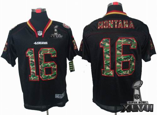 Nike San Francisco 49ers #16 Joe Montana black camo Elite 2013 Super Bowl XLVII Jersey