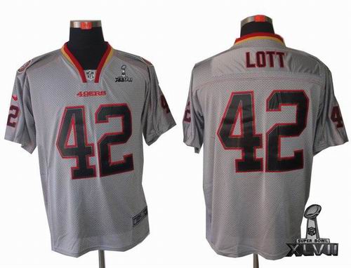 Nike San Francisco 49ers #42 Ronnie Lott Lights Out grey elite 2013 Super Bowl XLVII Jersey