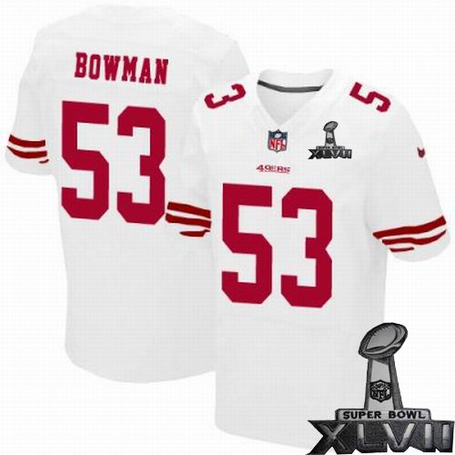 Nike San Francisco 49ers #53 NaVorro Bowman Elite White 2013 Super Bowl XLVII Jersey