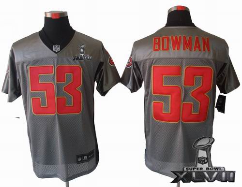 Nike San Francisco 49ers #53 NaVorro Bowman Gray shadow elite 2013 Super Bowl XLVII Jersey