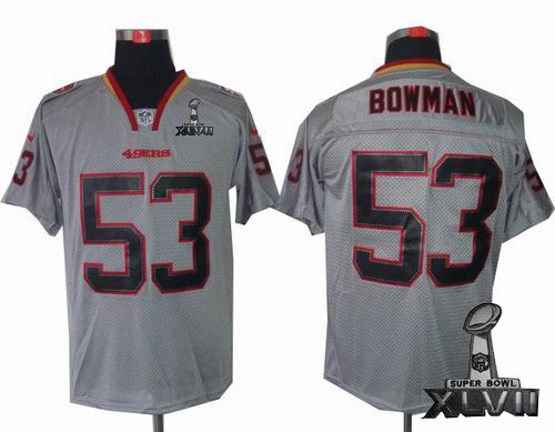 Nike San Francisco 49ers #53 NaVorro Bowman Lights Out grey elite 2013 Super Bowl XLVII Jersey
