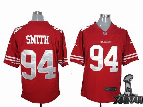Nike San Francisco 49ers #94 Justin Smith red game 2013 Super Bowl XLVII Jersey