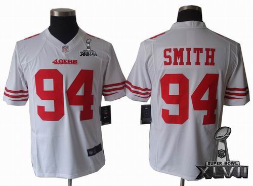 Nike San Francisco 49ers #94 Justin Smith white game 2013 Super Bowl XLVII Jersey