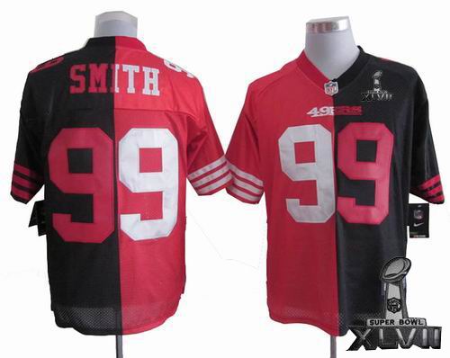 Nike San Francisco 49ers #99 Aldon Smith red black Split Elite 2013 Super Bowl XLVII Jersey