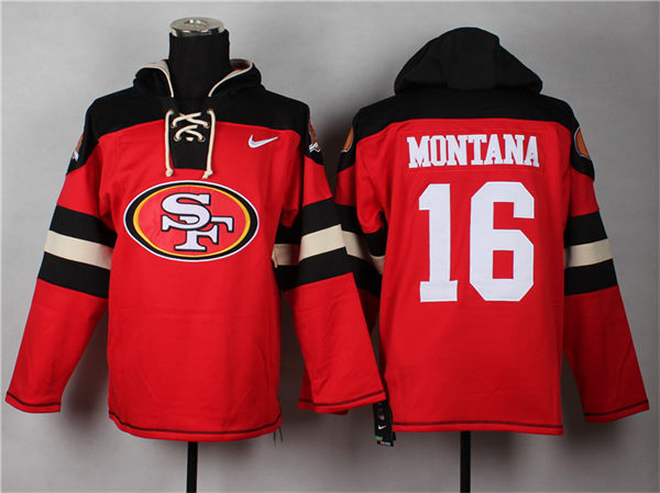 Nike San Francisco 49ers 16 Joe Montana Red Player Pullover NFL Hoodie