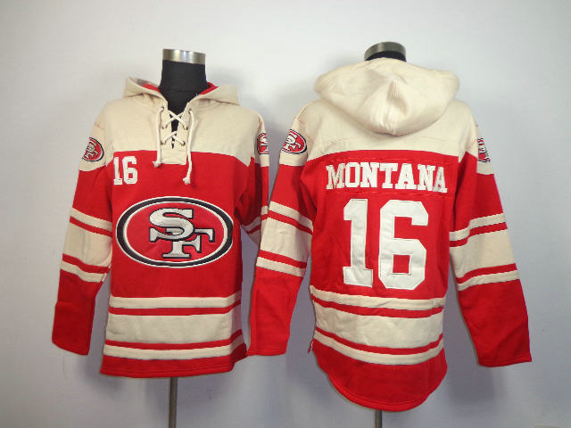 Nike San Francisco 49ers 16 Joe Montana red with cream NFL hoodies