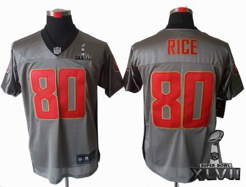 Nike San Francisco 49ers 80# J.Rice Gray shadow elite 2013 Super Bowl XLVII Jersey
