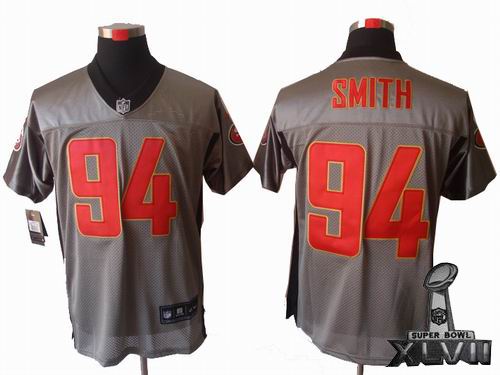 Nike San Francisco 49es #94 Justin Smith Gray shadow elite 2013 Super Bowl XLVII Jersey