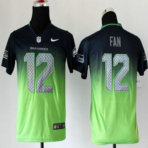 Nike Seahawks #12 Fan Steel Blue Green Youth Stitched NFL Elite Fadeaway Fashion Jersey