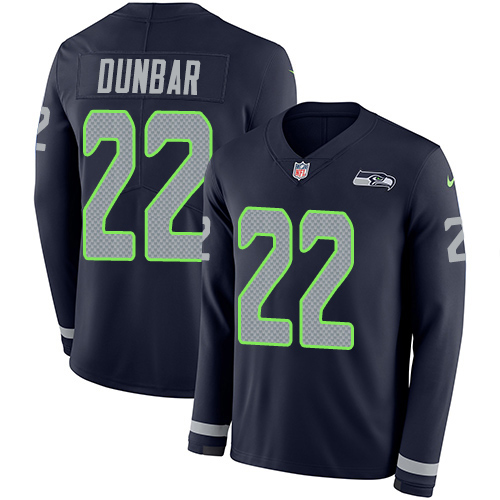 Nike Seahawks #22 Quinton Dunbar Steel Blue Team Color Men's Stitched NFL Limited Therma Long Sleeve Jersey