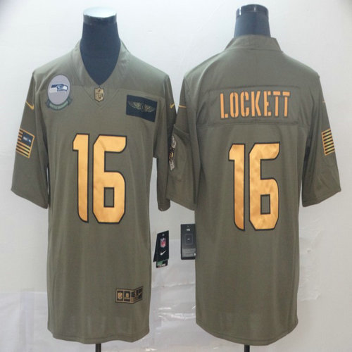 Nike Seahawks 16 Tyler Lockett 2019 Olive Gold Salute To Service Limited Jersey