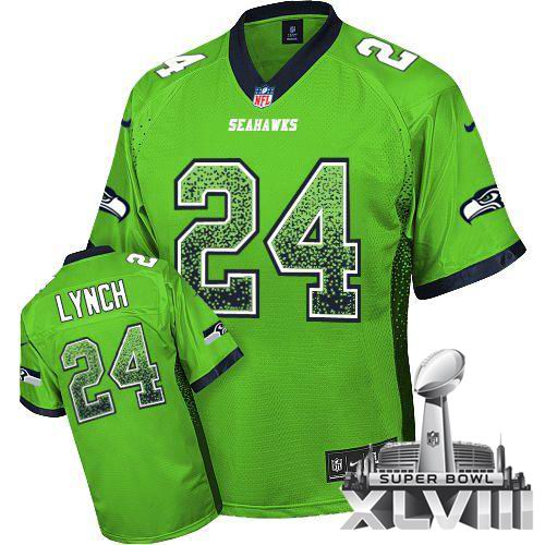 Nike Seattle Seahawks #24 Marshawn Lynch Green Elite Drift Fashion 2014 Super bowl XLVIII(GYM) Jersey
