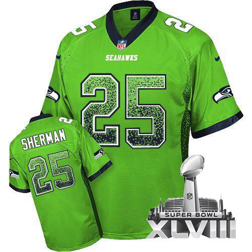 Nike Seattle Seahawks #25 Richard Sherman Green Elite Drift Fashion 2014 Super bowl XLVIII(GYM) Jersey
