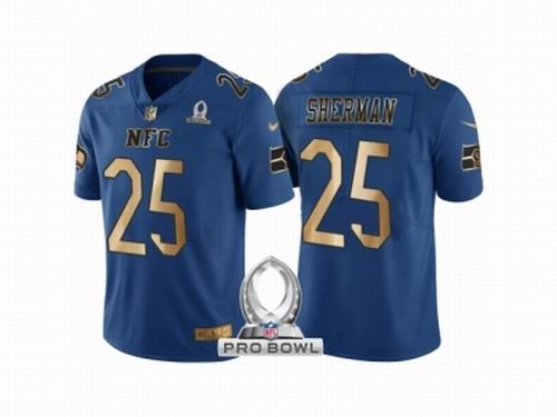 Nike Seattle Seahawks #25 Richard Sherman NFC 2017 Pro Bowl Blue Gold Limited Jersey
