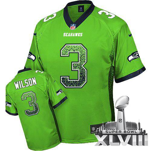 Nike Seattle Seahawks #3 Russell Wilson Green Elite Drift Fashion 2014 Super bowl XLVIII(GYM) Jersey