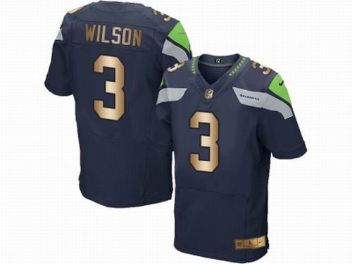 Nike Seattle Seahawks #3 Russell Wilson Steel Blue Elite Gold Jersey