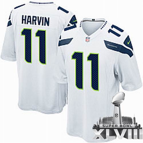 Nike Seattle Seahawks 11# Percy Harvin Game White 2014 Super bowl XLVIII(GYM) Jersey