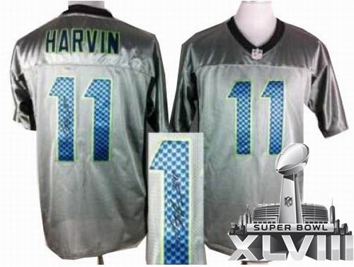 Nike Seattle Seahawks 11# Percy Harvin Grey Shadow signature 2014 Super bowl XLVIII(GYM) Jersey