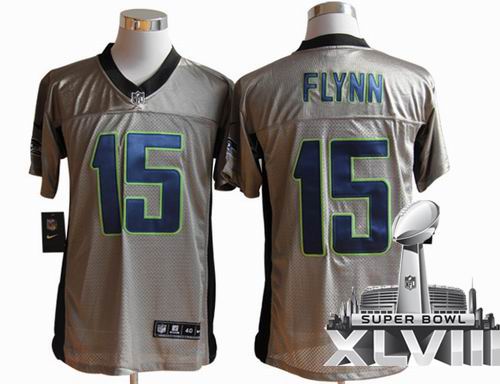 Nike Seattle Seahawks 15# Matt Flynn Gray shadow elite 2014 Super bowl XLVIII(GYM) Jersey